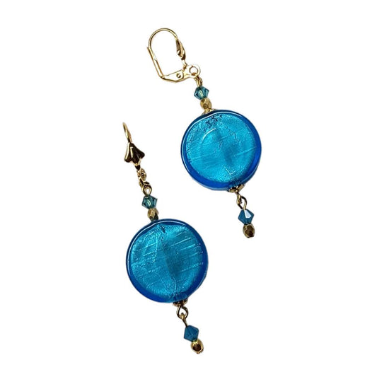 Venetian Aqua Blue Disc Dangle Earrings