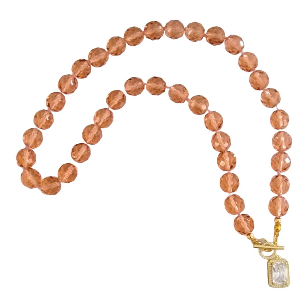 Apricot Faceted Glass Crystal Toggle  Focal Necklace