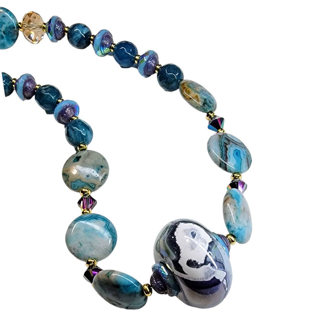 Sea Blue Agate Ocean Blue Jasper Ceramic Focal Necklace