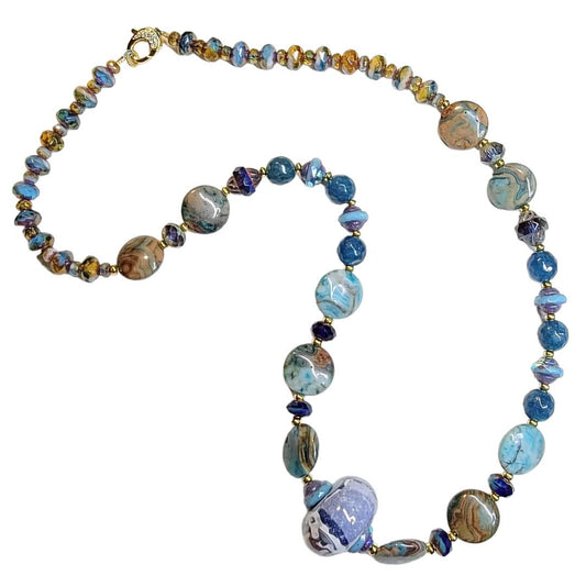 Sea Blue Agate Ocean Blue Jasper Ceramic Focal Necklace