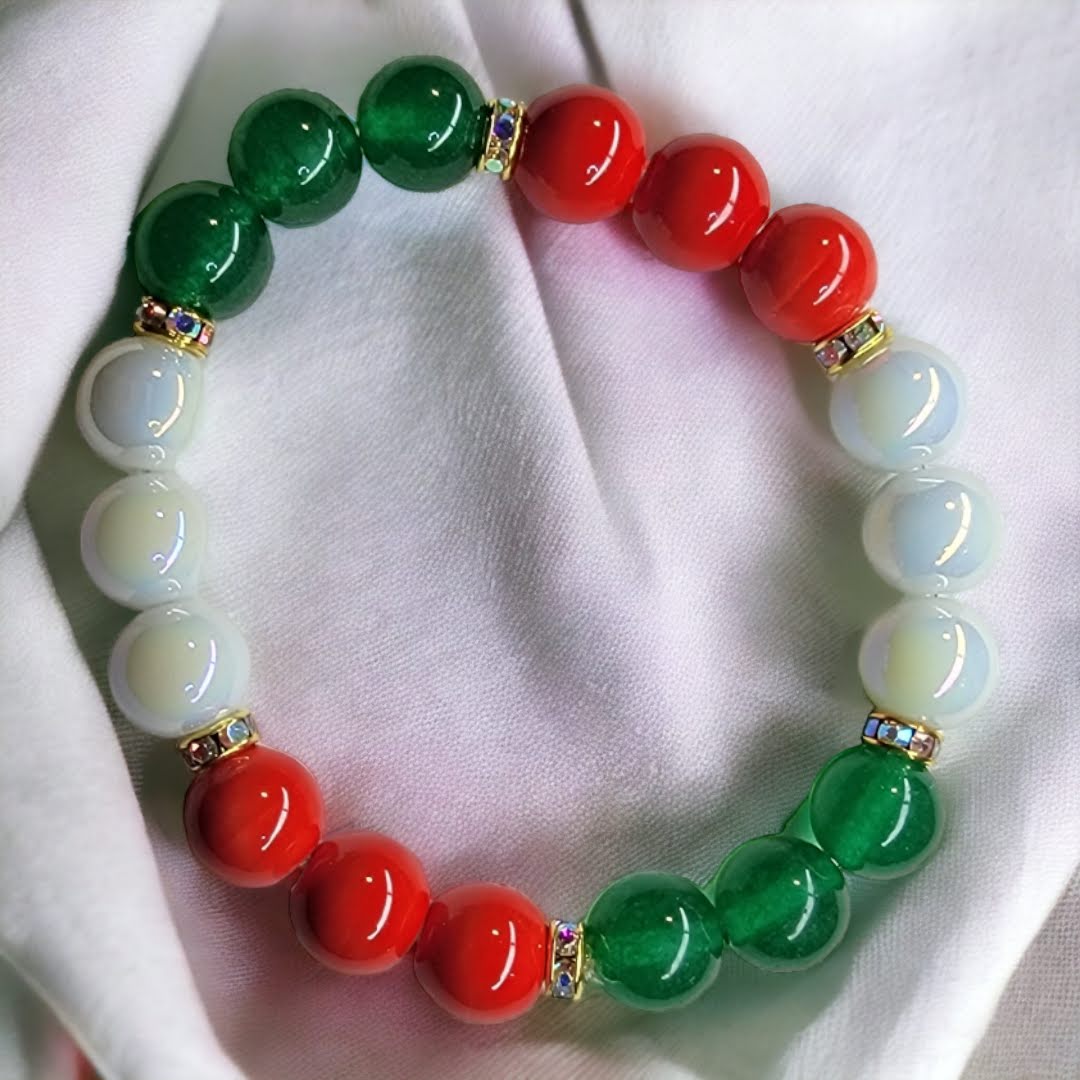 Italian Flag Smooth Beads Swarovski Crystal Stretchy Bracelet