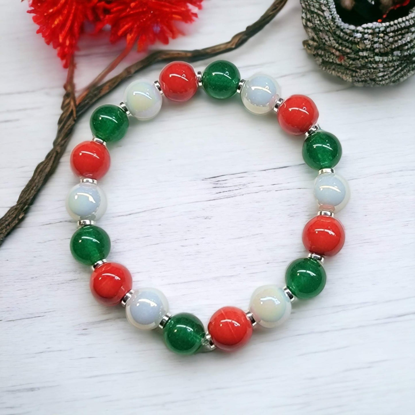 Italian Flag Smooth Beads Stretchy Bracelet