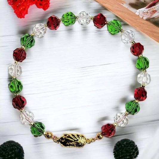 Italian Flag Faceted Glass Beads Bracelet