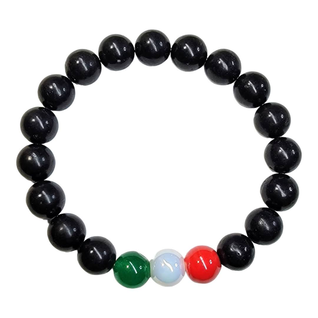 Black Matte Agate Italian Flag Stretchy Bracelet