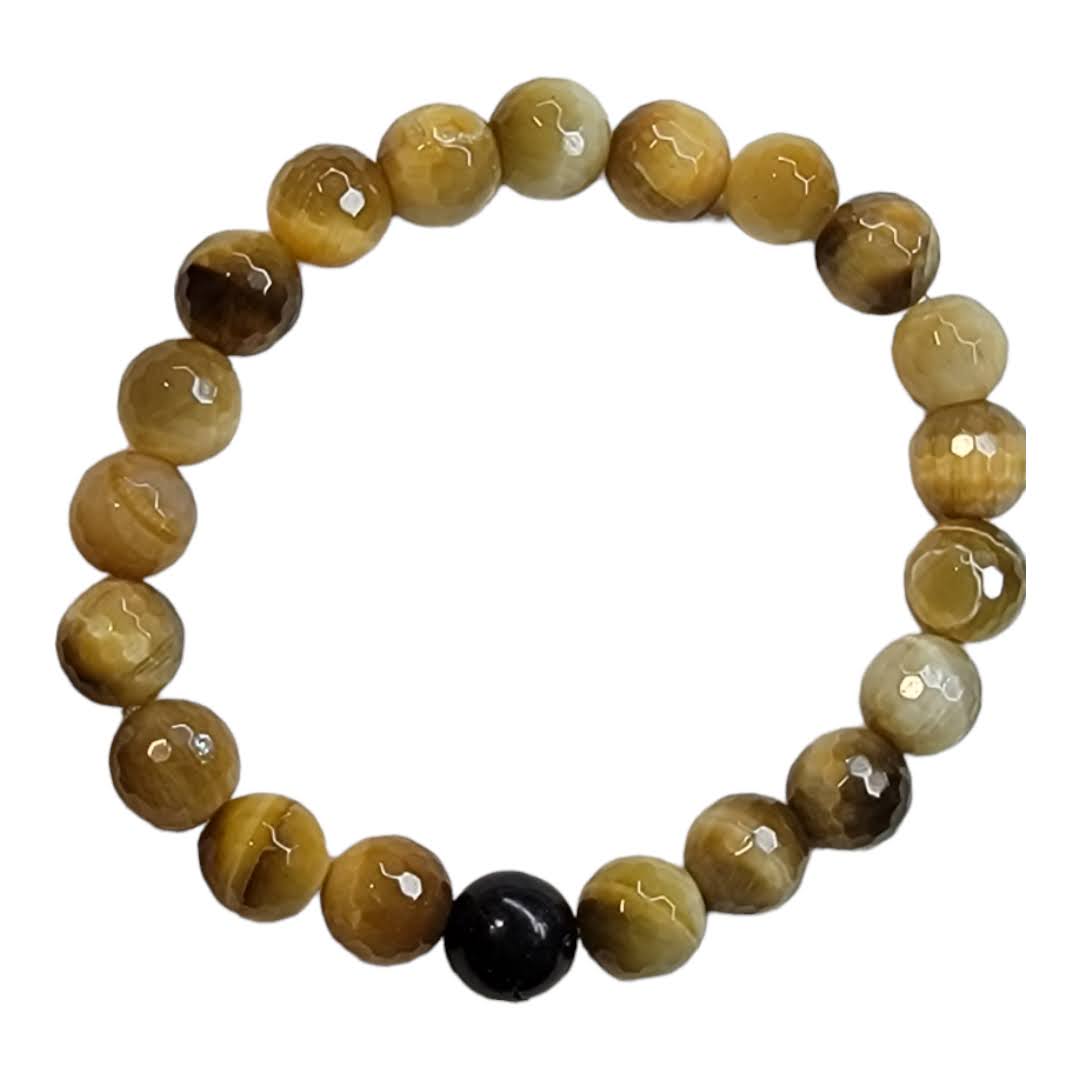 Yellow Tiger Eye Black Matte Agate Focal Stretchy Bracelet