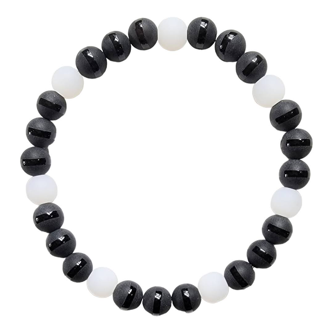 Black Matte Agate Stripe White Matte Focal Stretchy Bracelet