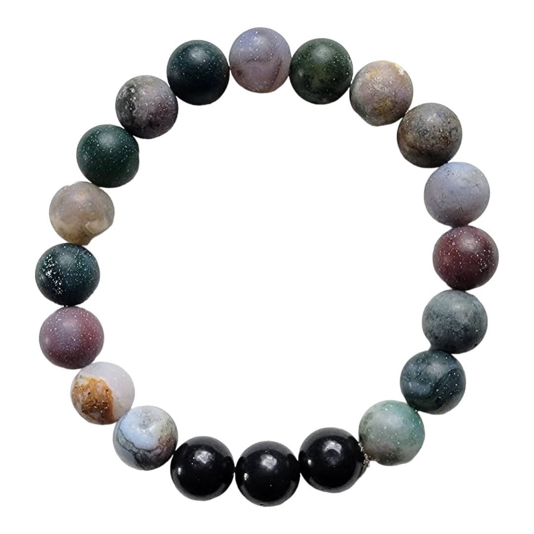 Matte Indian Agate Black Matte Focal Stretchy Bracelet