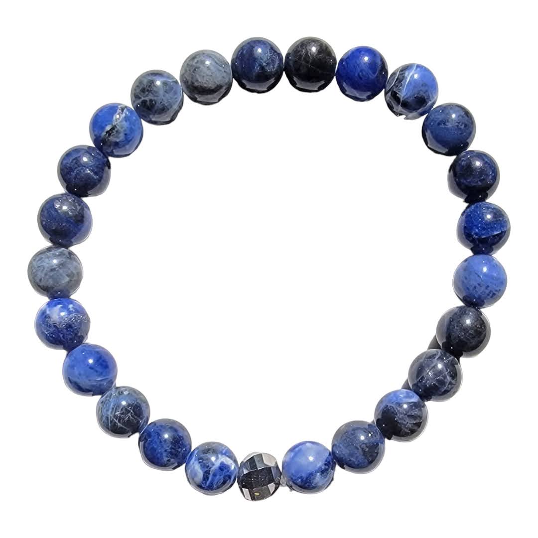 Sodalite Silver Faceted Focal Stretchy Bracelet