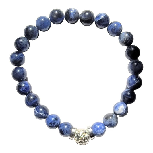 Sodalite Silver Lava Focal Bead Stretchy Bracelet