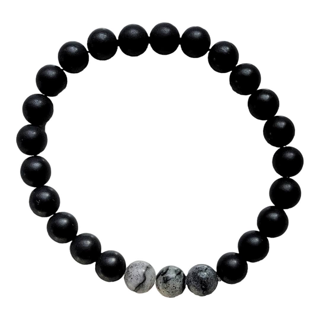 Black Agate Grey Jasper Focal Stretchy Bracelet