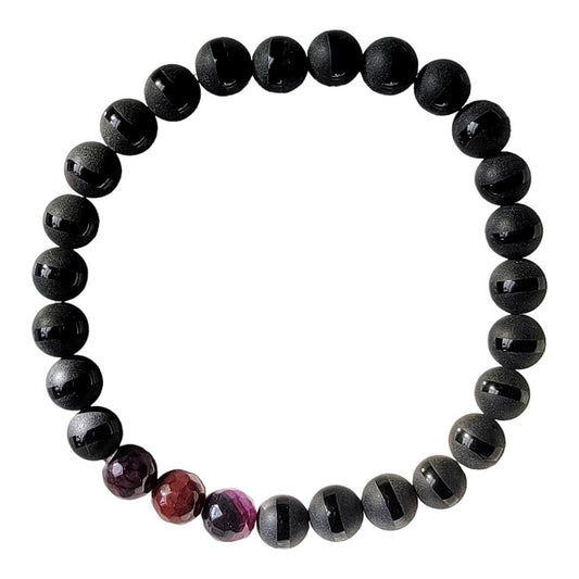 Black Matte Agate Stripe Red Agate Focal Stretchy Bracelet