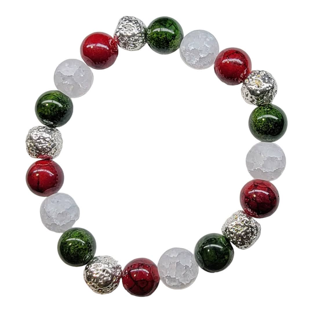 Italian Flag Agate Frost Lava Bead Stretchy Bracelet