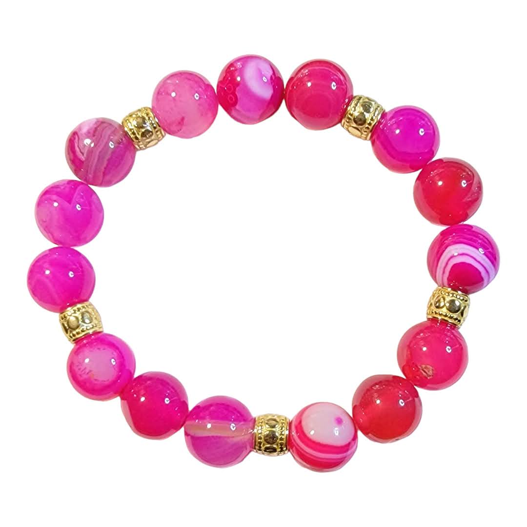 Hot Pink Fuchsia Agate Stretchy Bracelet