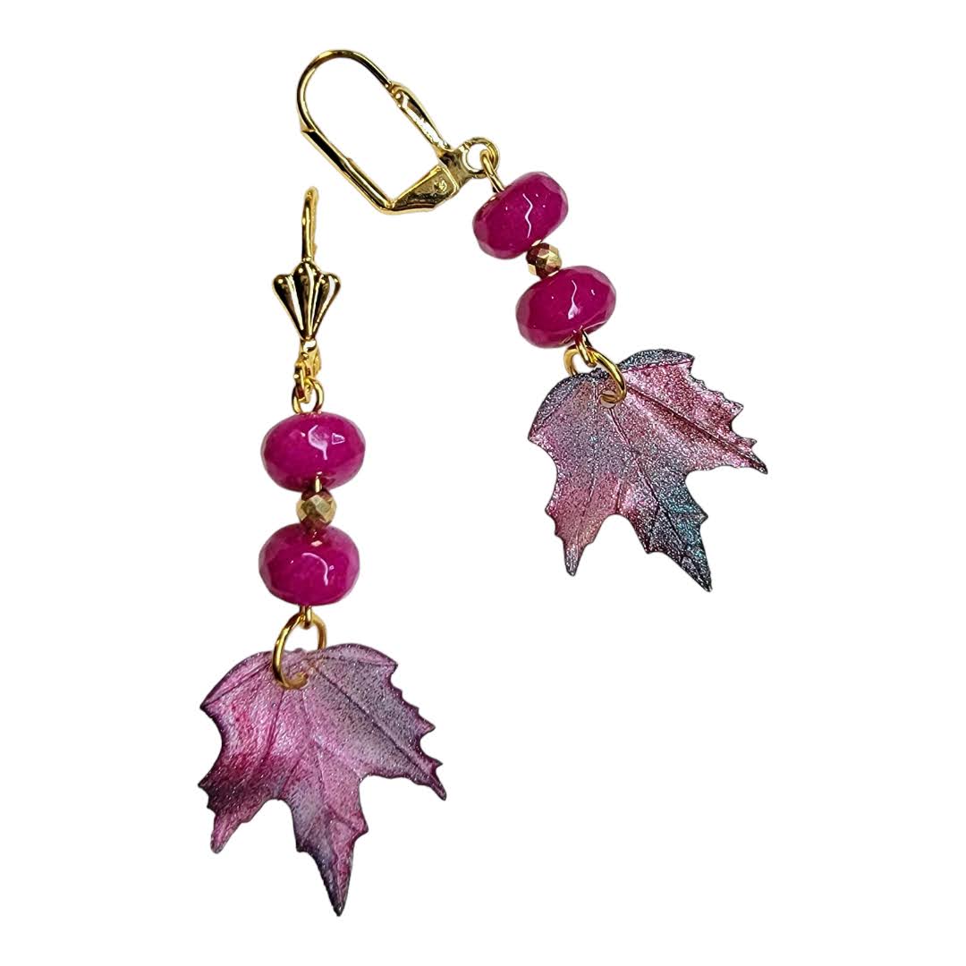 Pink Jade Acrylic Leaf Dangle Earring