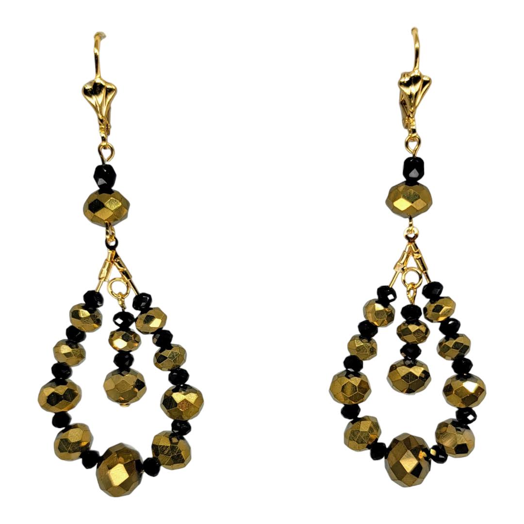 Czech Glass Bronze Faceted Beads Chandelier Dangle Earrings