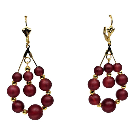 Smooth Burgundy Matte Glass Beads Chandelier Dangle Earrings