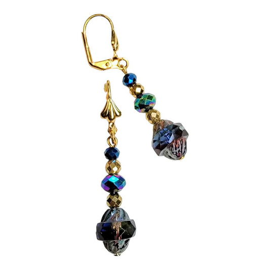 Blue AB Tones Picasso Blue Dangle Earrings