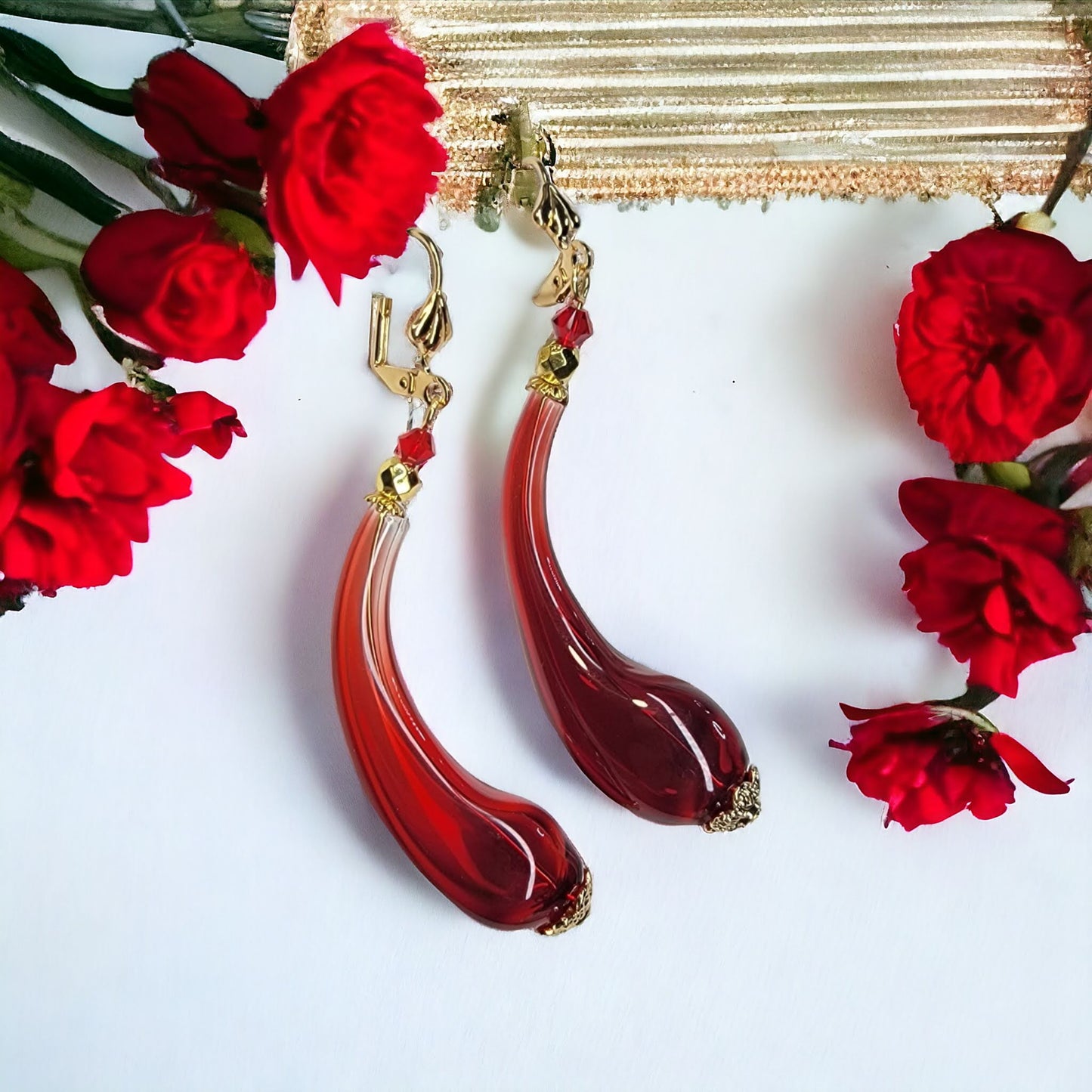 Venetian Boro Hand Blown Glass Dangle Earrings
