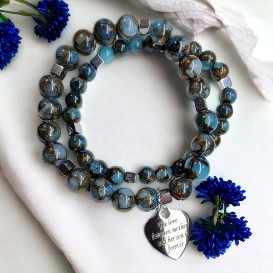 Mother Son Twin Jasper Silver Accent Stretchy Bracelet Set