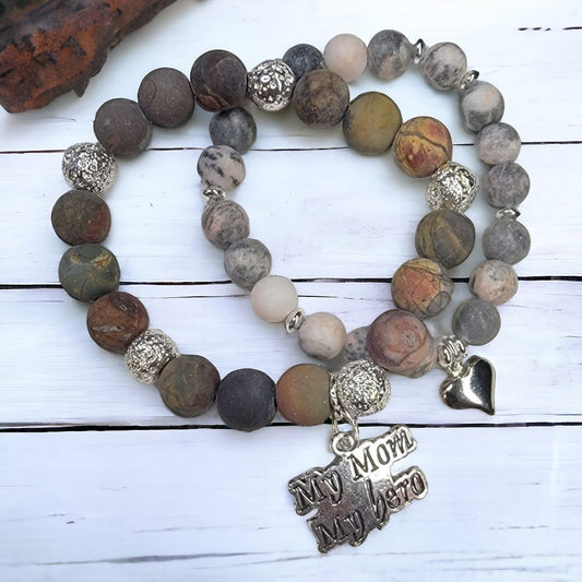 My Mom My Hero Silver Accent Stretchy Bracelet Set