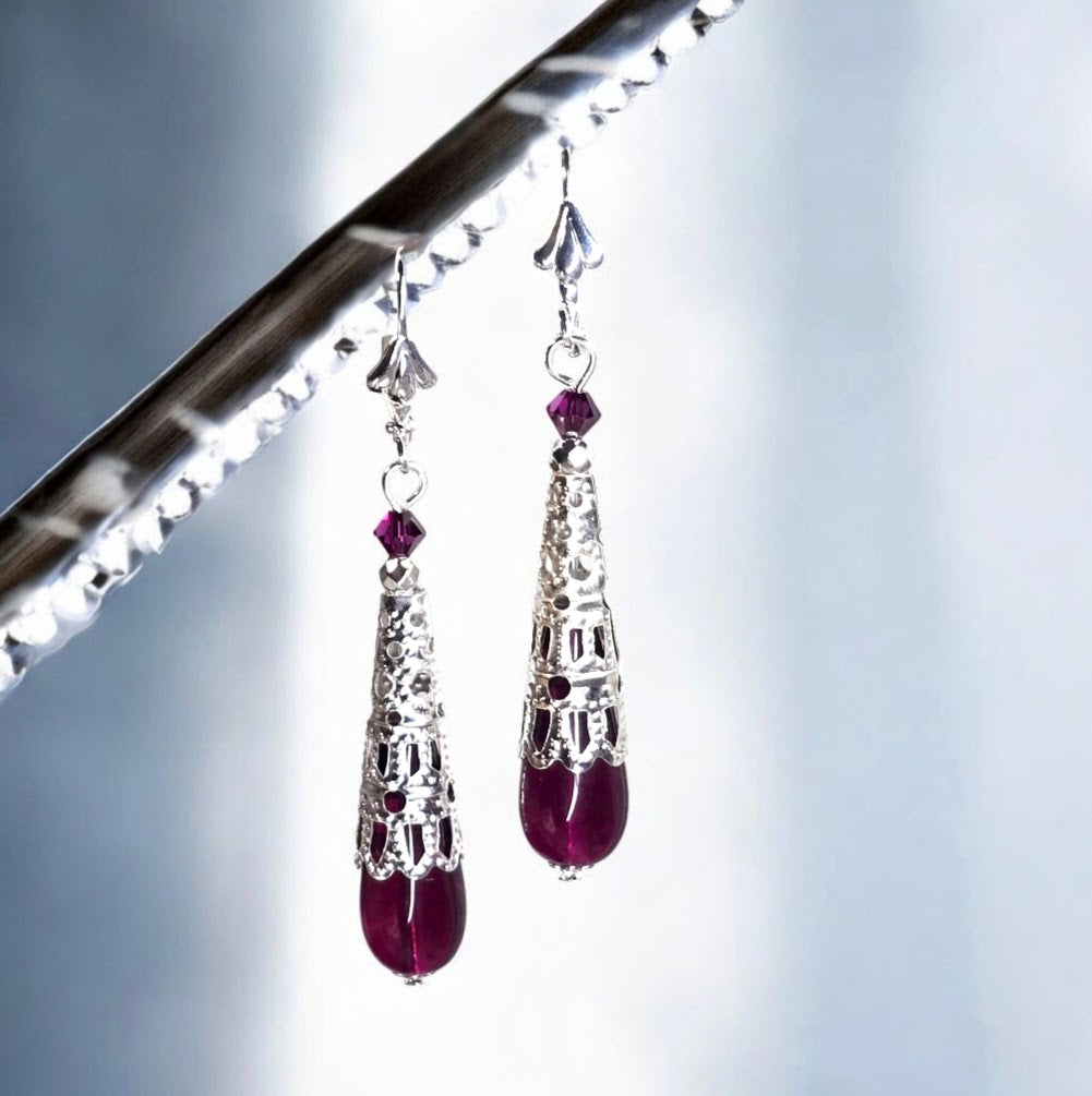 Filagree Capped Venetian Glass Teardrop Earrings