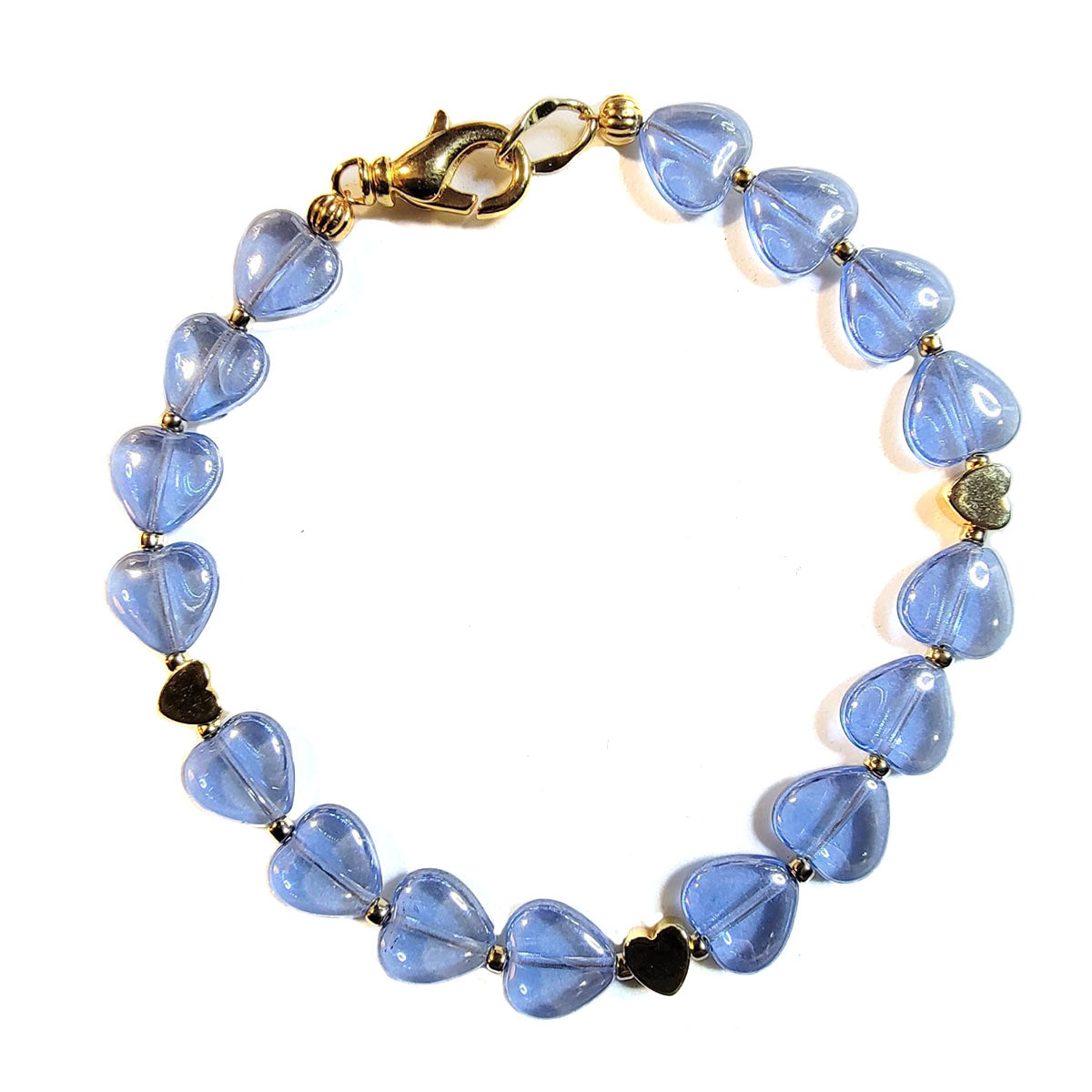 Clear Blue Czech Glass Valentine Heart Bracelet