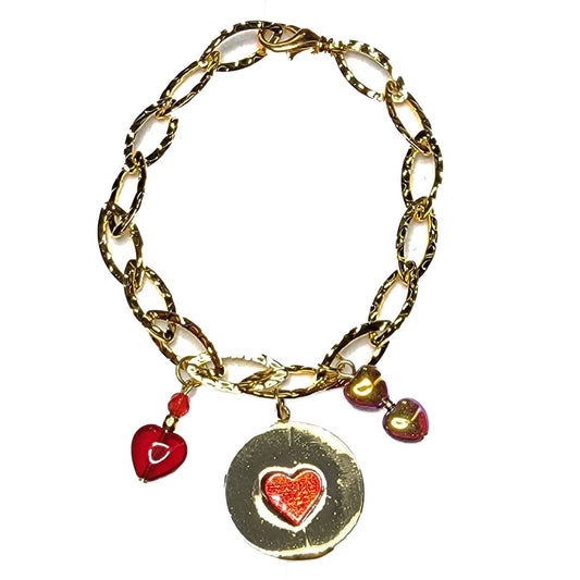 Chain Red Enamel Heart Bracelet