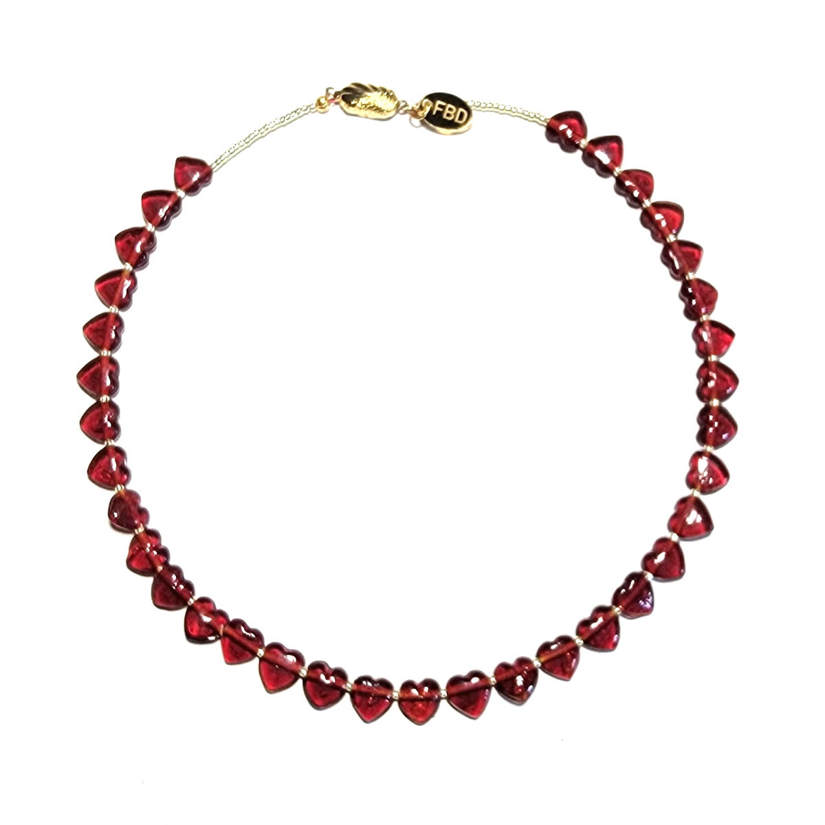 Wine Red Hand Blown Glass Heart Choker Necklace