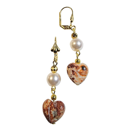 Freshwater Pearl Jasper Heart Dangle Earring