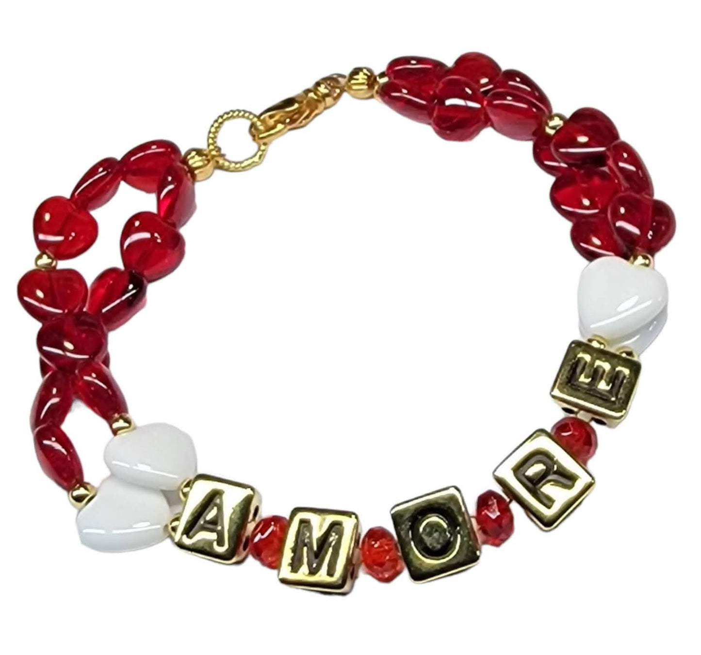 Red Glass Heart "Amore" Lettered Bracelet