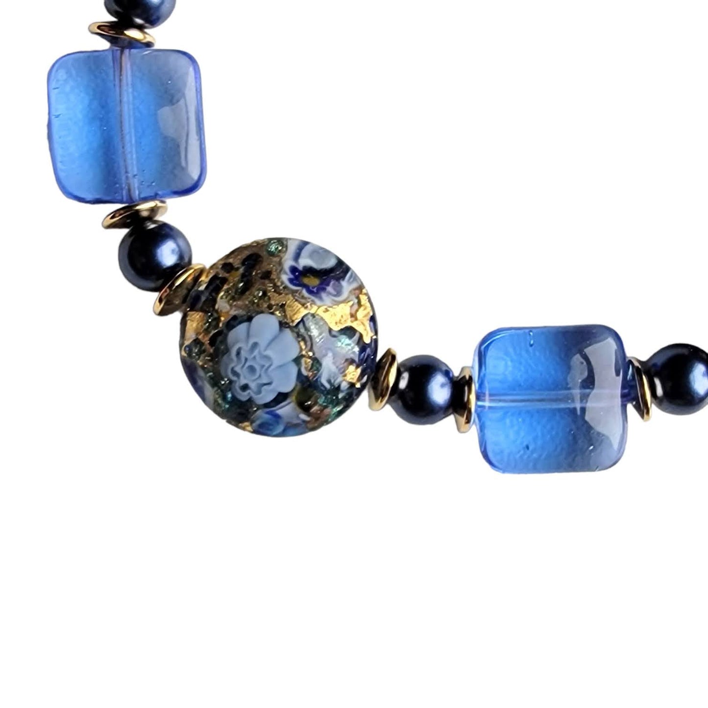 Venetian Glass Cobalt Blue Bed of Roses Bracelet