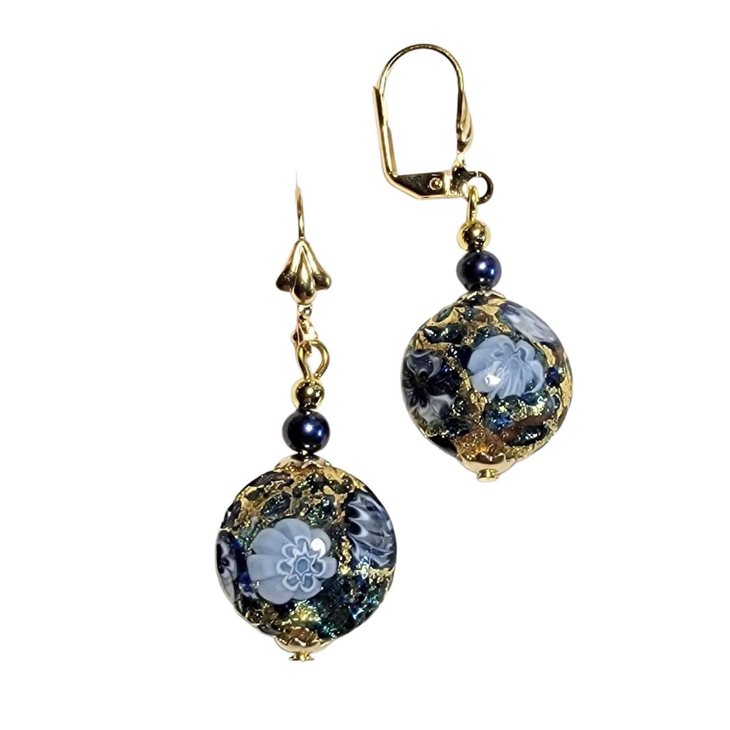 Venetian Glass Cobalt Blue Bed of Roses Earrings