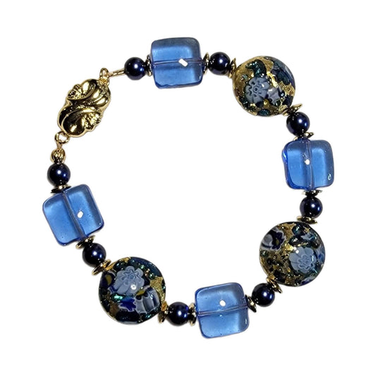 Venetian Glass Cobalt Blue Bed of Roses Bracelet