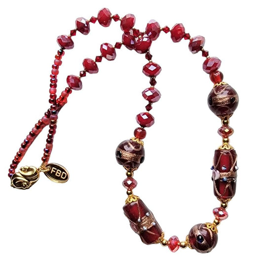 Vintage Venetian Glass Red Wedding Cake Necklace