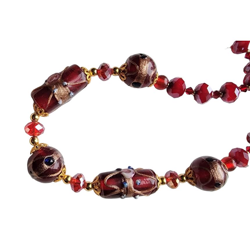 Vintage Venetian Glass Red Wedding Cake Necklace