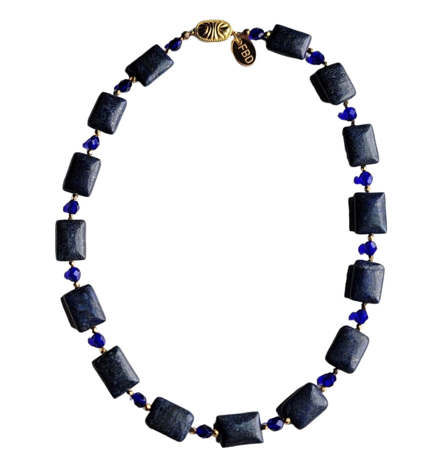 Lapis Lazuli Cobalt Blue Czech Glass Faceted Beaded Necklace