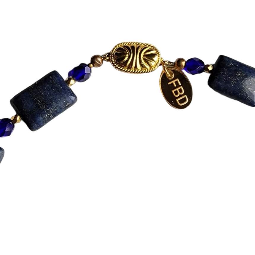 Lapis Lazuli Cobalt Blue Czech Glass Faceted Beaded Necklace