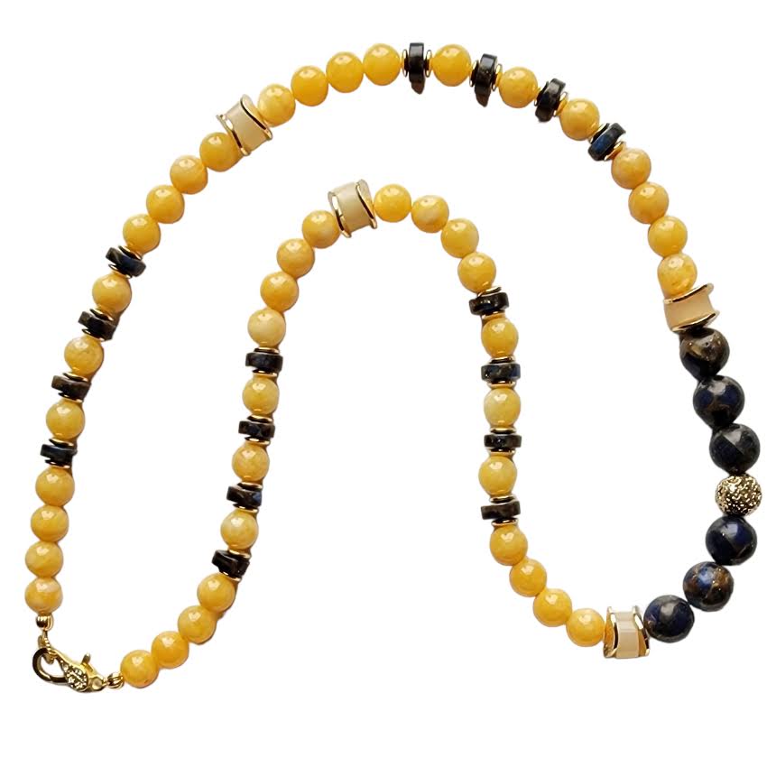 Yellow Agate and Blue Jasper Semi Precious Stone Necklace