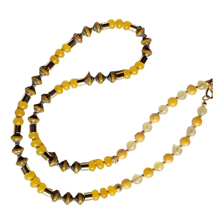 Honey Yellow Agate Citrine Picasso Yellow Beaded Semi Precious Stone Necklace