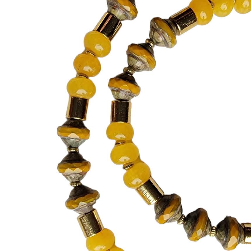 Honey Yellow Agate Citrine Picasso Yellow Beaded Semi Precious Stone Necklace