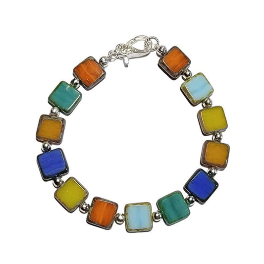 Venetian Glass Tile Silver Tone Bracelet