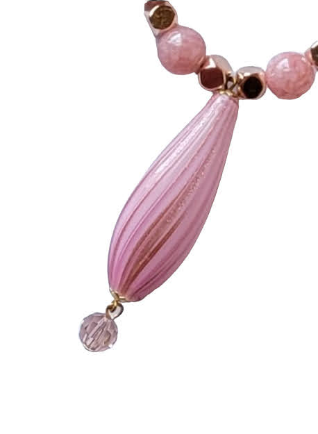 Pink Agate and Venetian Glass Focal Bead Necklace