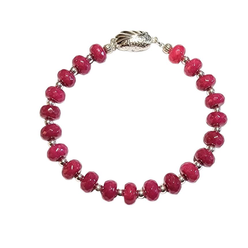 Ruby Jade Stackable Bracelet Silver Tone