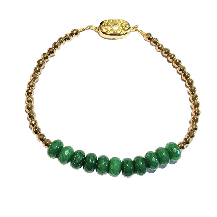 Emerald Jade Stackable Bracelet Bronze/Gold Tone