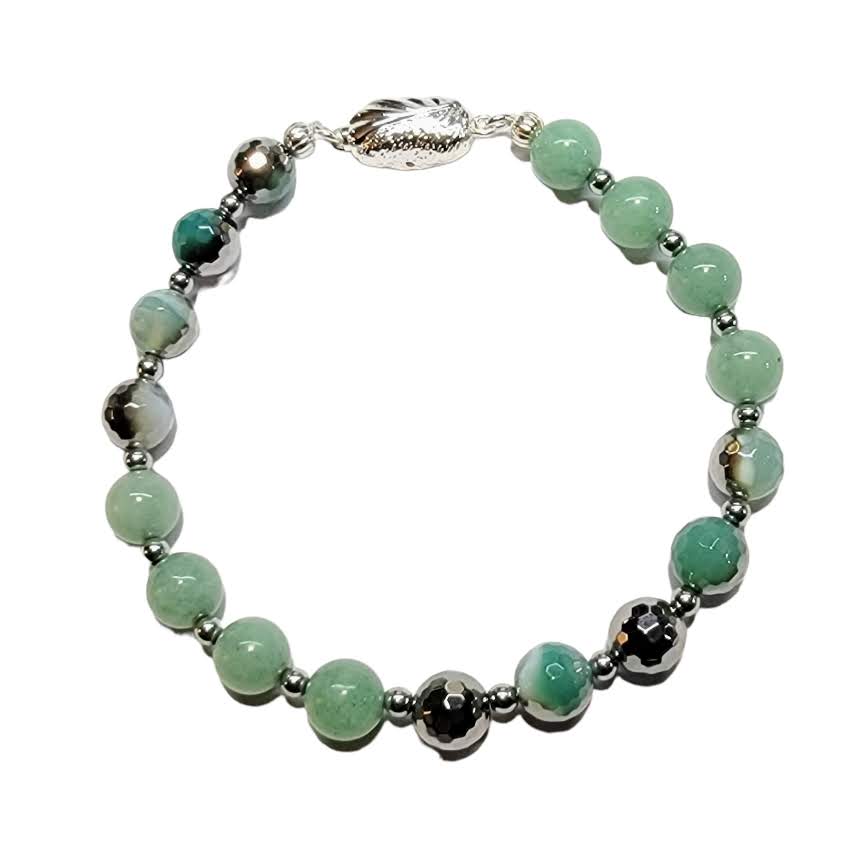 Sea Foam Green Agate Bracelet Silver Tone