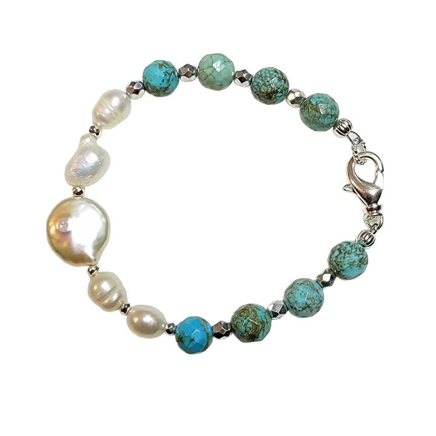 Freshwater Disc Pearl Turquoise Bracelet