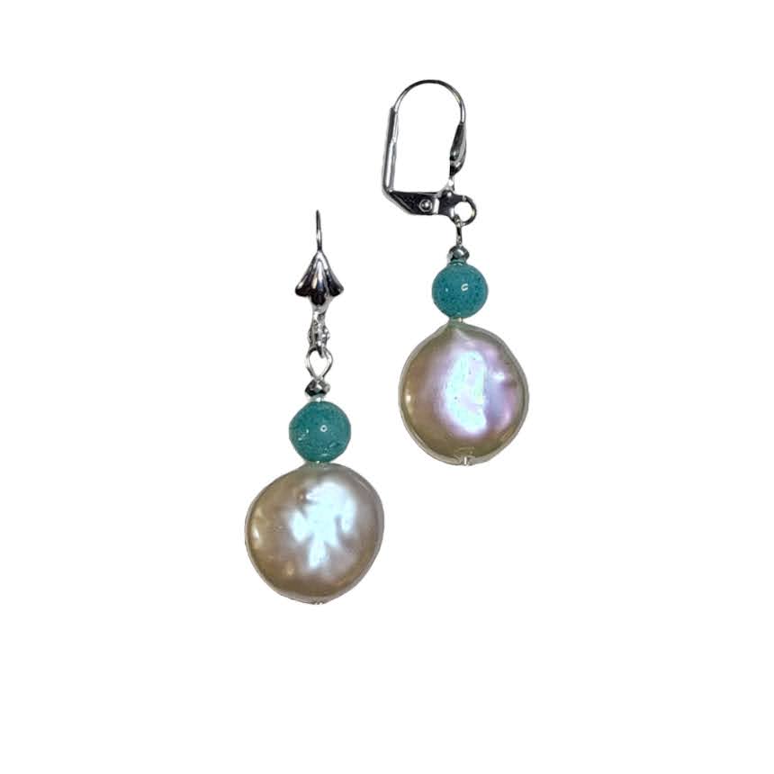 Disc Lentil Pearl Turquoise Earring