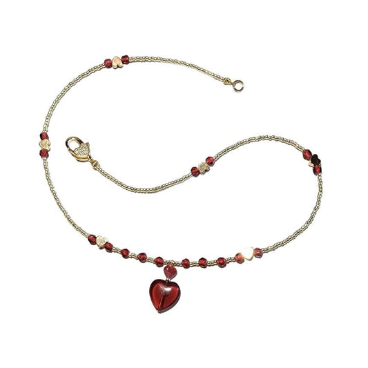 Czech Glass Focal Bead Heart Station Necklace