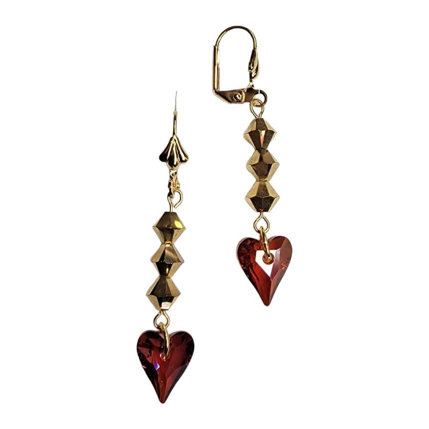 Swarovski Crystal Heart Shaped Magma Dangle Earrings