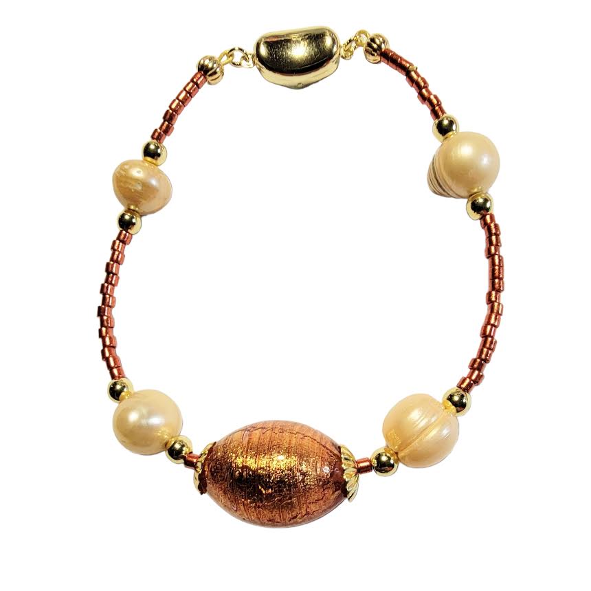 Venetian Glass Rose Gold Oval Focal Bead Bracelet